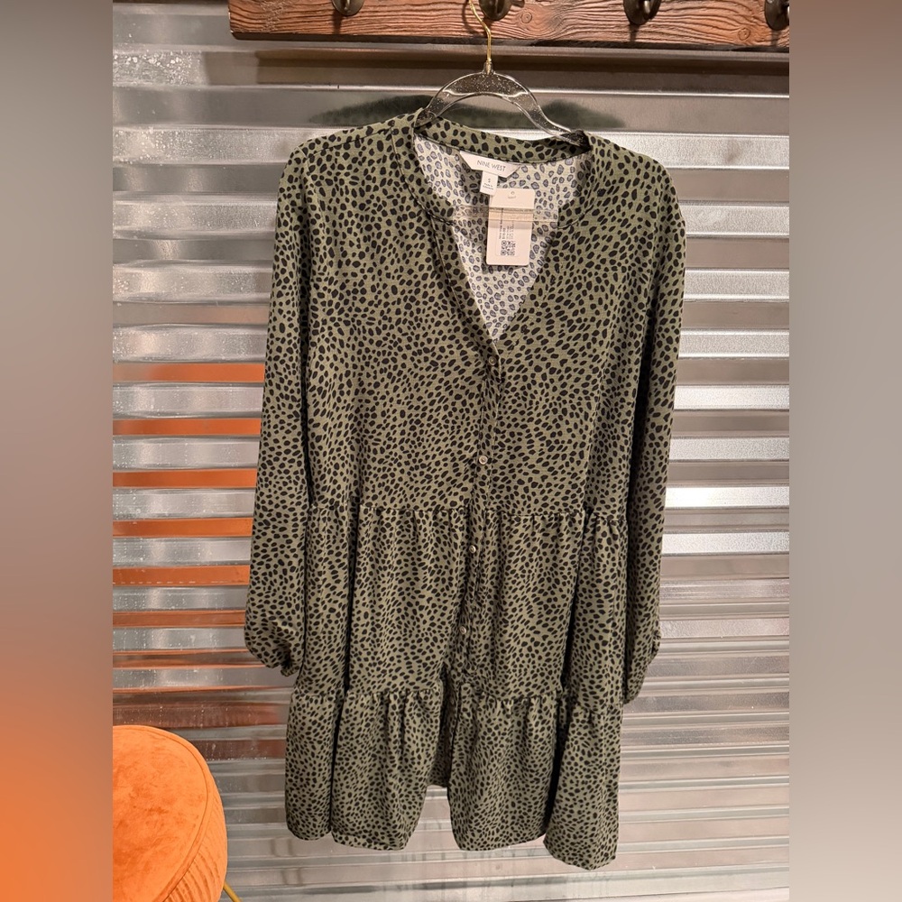 Nine West Olive and Black Patterned dress size small